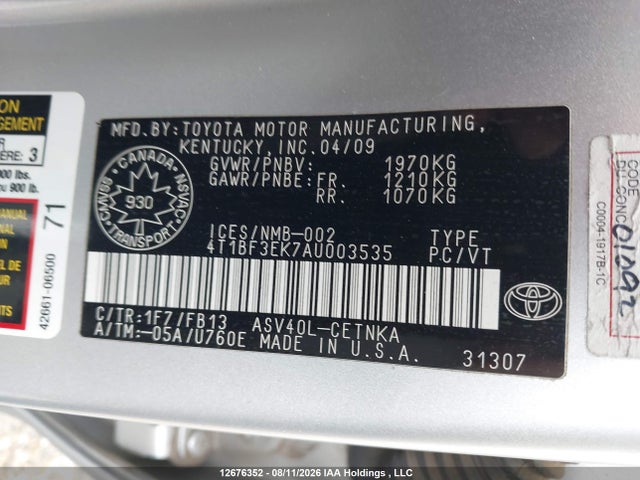 Продажа на аукционе авто 2010 Toyota Camry Le, vin: 4T1BF3EK7AU003535, номер лота: 12676352