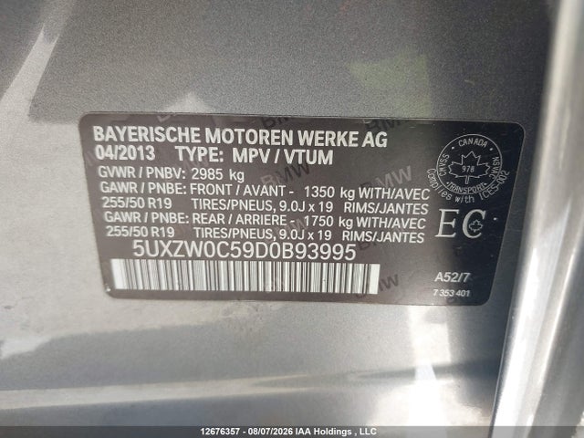 2013 Bmw X5 Xdrive35d მანქანა იყიდება აუქციონზე, vin: 5UXZW0C59D0B93995, აუქციონის ნომერი: 12676357