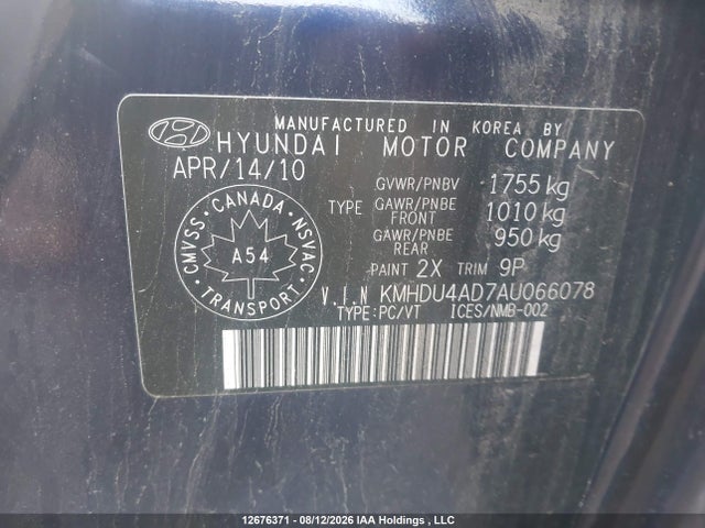 Продажа на аукционе авто 2010 Hyundai Elantra Gls, vin: KMHDU4AD7AU066078, номер лота: 12676371
