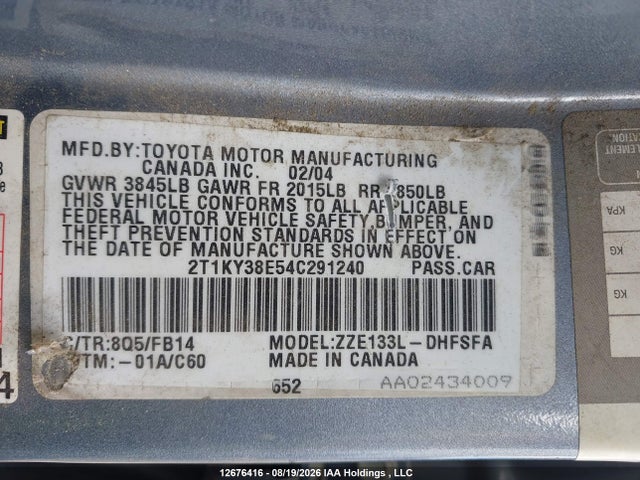 Aukcja sprzedaży 2004 Toyota Corolla Matrix Xrs, vin: 2T1KY38E54C291240, numer aukcji: 12676416