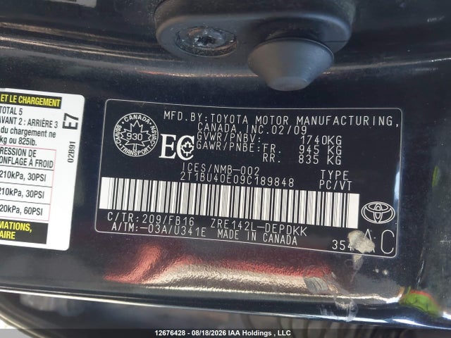 12676428 :رقم المزاد ، 2T1BU40E09C189848 vin ، 2009 Toyota Corolla Ce مزاد بيع