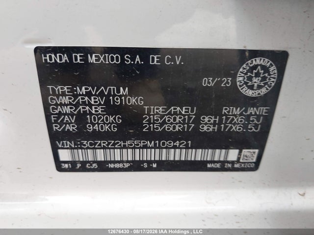 3CZRZ2H55PM109421 Honda HR-V SPORT