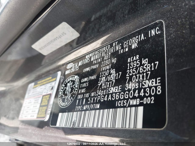 Продажа на аукционе авто 2016 Kia Sorento 2.4l Lx, vin: 5XYPG4A36GG044308, номер лота: 12676432