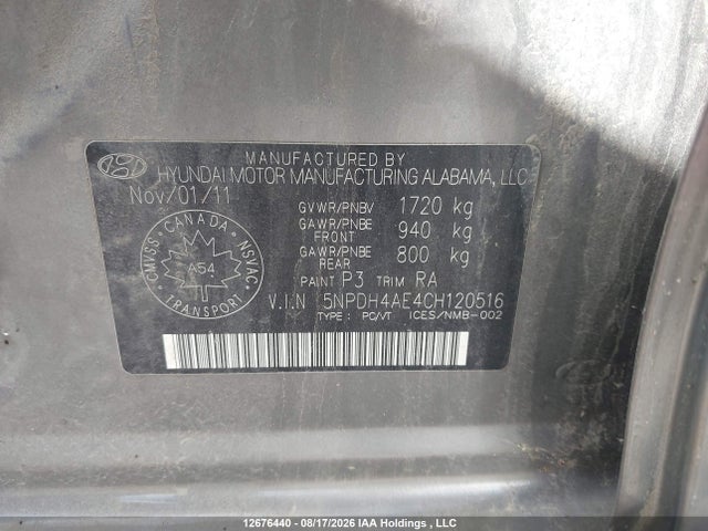 Продаж на аукціоні авто 2012 Hyundai Elantra, vin: 5NPDH4AE4CH120516, номер лоту: 12676440