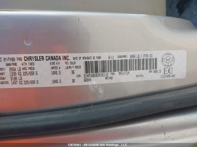 Продаж на аукціоні авто 2012 Dodge Grand Caravan Se/sxt, vin: 2C4RDGBG9CR101112, номер лоту: 12676441
