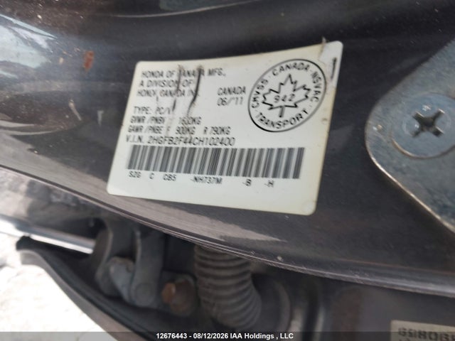 Aukcja sprzedaży 2012 Honda Civic Lx, vin: 2HGFB2F44CH102400, numer aukcji: 12676443