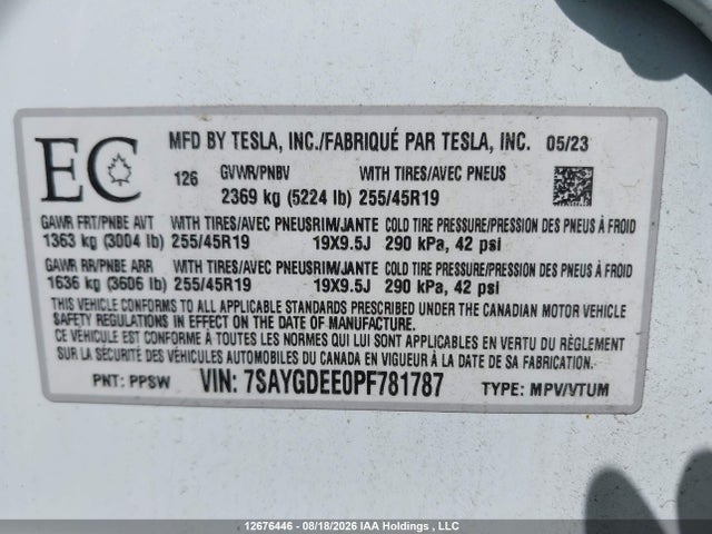 Продажа на аукционе авто 2023 Tesla Model Y Long Range, vin: 7SAYGDEE0PF781787, номер лота: 12676446