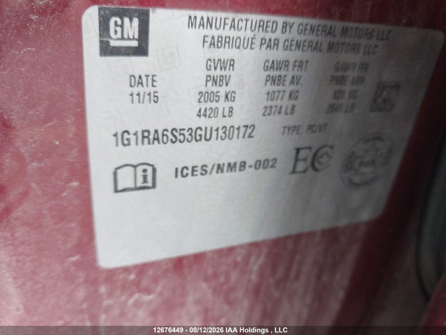 Chevrolet VOLT LT 2016 1G1RA6S53GU130172 Image 9