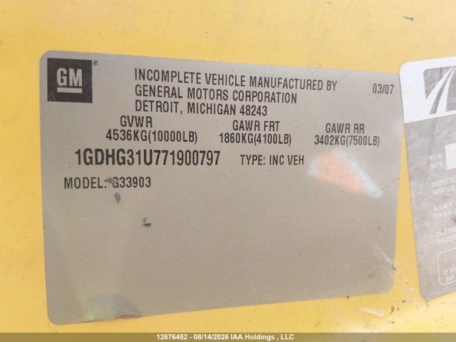 Aukcja sprzedaży 2007 Gmc Savana Cutaway Work Van, vin: 1GDHG31U771900797, numer aukcji: 12676452