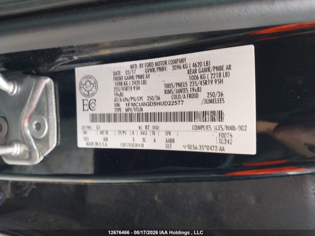 Продаж на аукціоні авто 2017 Ford Escape Se, vin: 1FMCU0GD5HUD22577, номер лоту: 12676466
