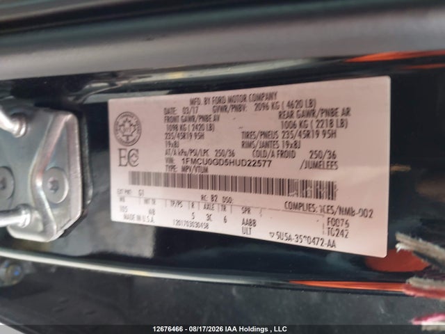 Продаж на аукціоні авто 2017 Ford Escape Se, vin: 1FMCU0GD5HUD22577, номер лоту: 12676466