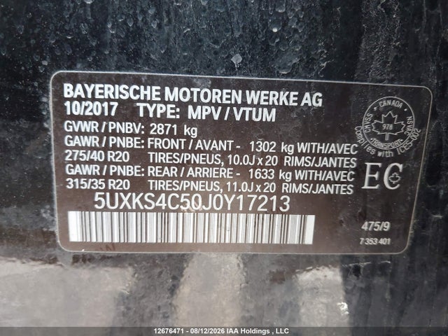 2018 Bmw X5 Xdrive35d მანქანა იყიდება აუქციონზე, vin: 5UXKS4C50J0Y17213, აუქციონის ნომერი: 12676471