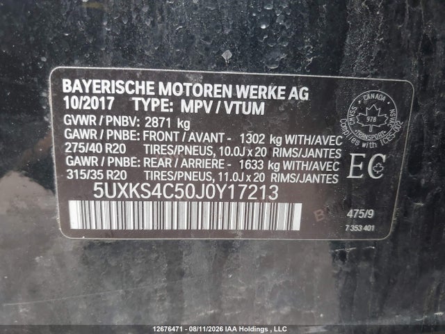 2018 Bmw X5 Xdrive35d მანქანა იყიდება აუქციონზე, vin: 5UXKS4C50J0Y17213, აუქციონის ნომერი: 12676471