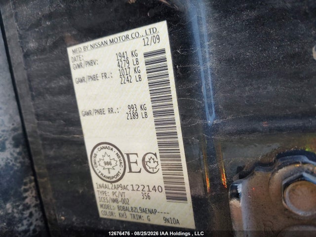 Продаж на аукціоні авто 2010 Nissan Altima S, vin: 1N4AL2AP9AC122140, номер лоту: 12676476