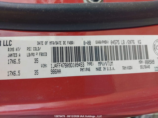 Продажа на аукционе авто 2009 Jeep Compass Sport, vin: 1J4FF47B09D109453, номер лота: 12676478