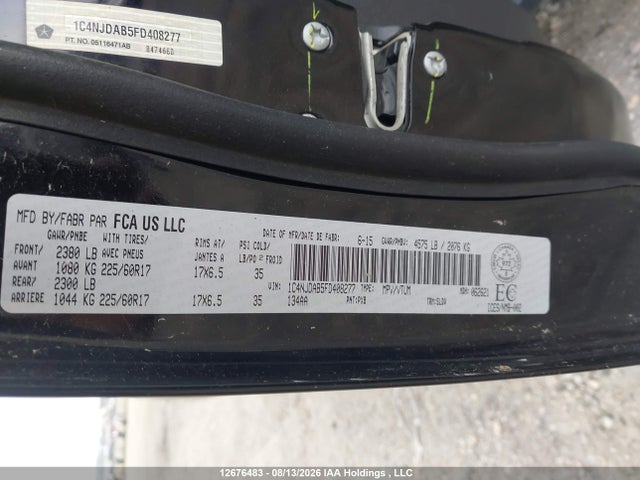 Продажа на аукционе авто 2015 Jeep Compass Sport, vin: 1C4NJDAB5FD408277, номер лота: 12676483