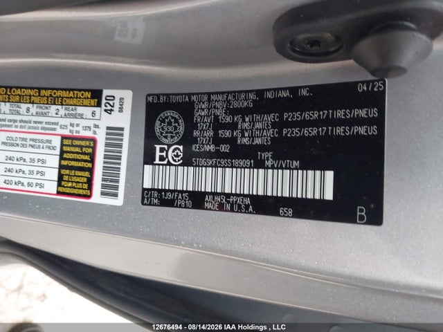 5TDGSKFC9SS189091 Toyota Sienna Le 8-passenger