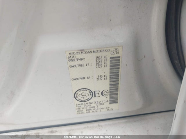 1N4AL3AP7GN337714 Nissan Altima 2.5/s/sv/sl/sr
