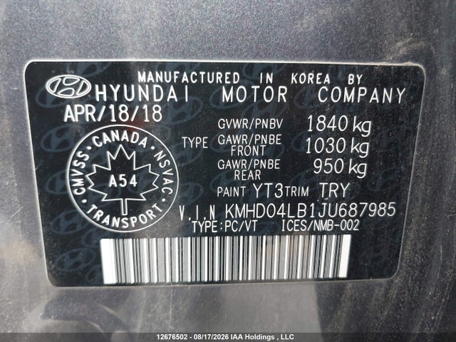 KMHD04LB1JU687985 Hyundai Elantra Sport