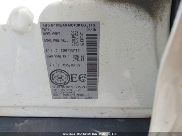 12676504 :رقم المزاد ، 5N1AT2MV3GC910520 vin ، 2016 Nissan Rogue S/sl Premium/sv مزاد بيع