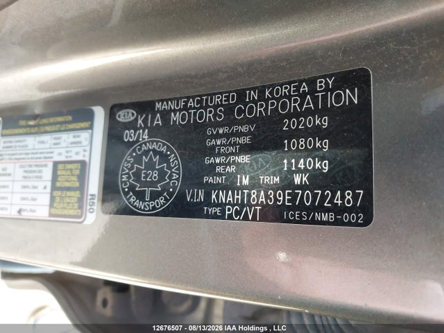 KIA Rondo Lx 2014 KNAHT8A39E7072487 Image 9