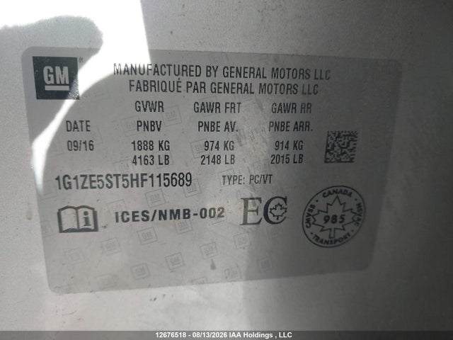 2017 Chevrolet Malibu 1lt მანქანა იყიდება აუქციონზე, vin: 1G1ZE5ST5HF115689, აუქციონის ნომერი: 12676518