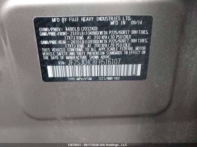 Продаж на аукціоні авто 2015 Subaru Forester 2.5i Limited, vin: JF2SJCHC8FH516107, номер лоту: 12676521