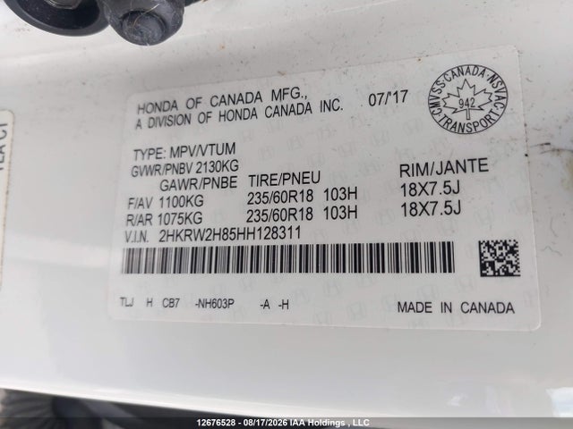 2HKRW2H85HH128311 Honda Cr-v Ex-l
