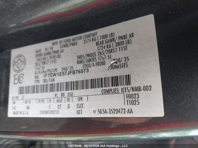 Ford F-150 Xlt 2018 1FTEW1E57JFB76573 Image 9