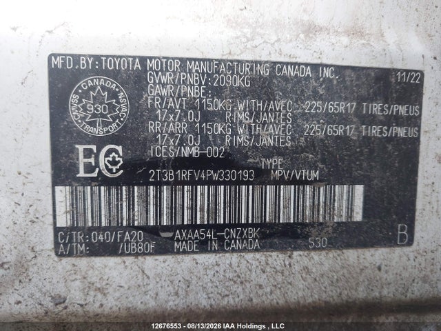 Aukcja sprzedaży 2023 Toyota Rav4 Le, vin: 2T3B1RFV4PW330193, numer aukcji: 12676553
