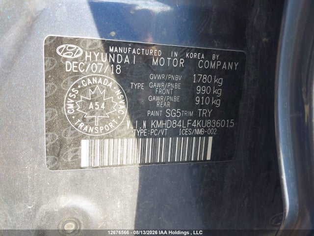 KMHD84LF4KU836015 Hyundai Elantra