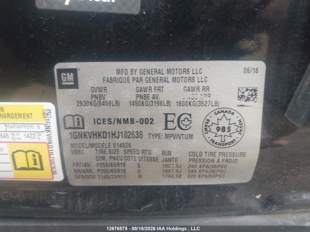 Chevrolet Traverse 2lt 2017 1GNKVHKD1HJ102638 Image 9