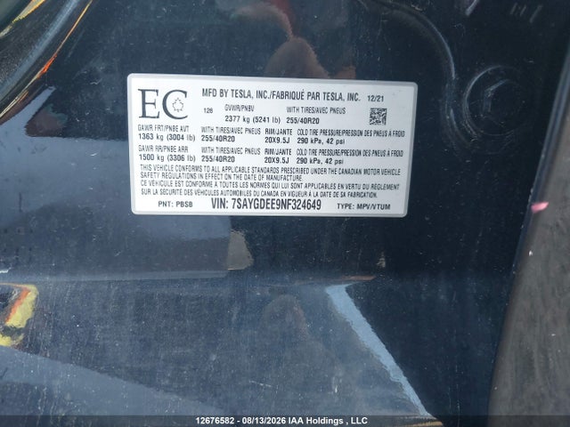 Tesla Model Y Long Range 2022 7SAYGDEE9NF324649 Image 19