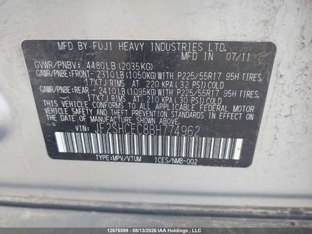 Продаж на аукціоні авто 2011 Subaru Forester Limited, vin: JF2SHCEC8BH774962, номер лоту: 12676599