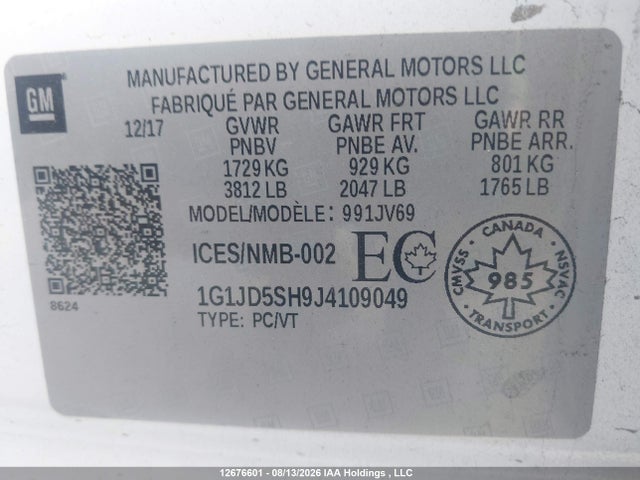 Chevrolet Sonic Lt Auto 2018 1G1JD5SH9J4109049 Image 9