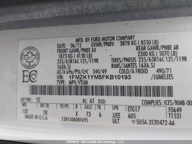 Ford Transit T-150 2015 1FMZK1YM5FKB10193 Image 9