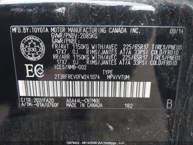 Toyota Rav4 Xle 2015 2T3RFREV0FW241074 Image 18