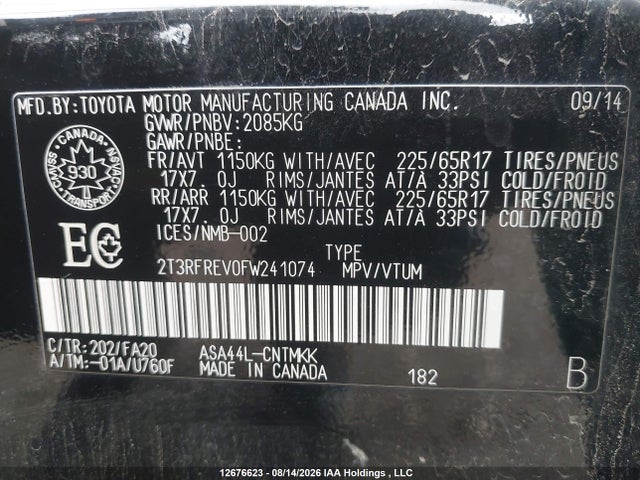 Toyota Rav4 Xle 2015 2T3RFREV0FW241074 Image 9