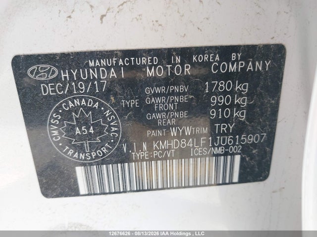 KMHD84LF1JU615907 Hyundai ELANTRA GL