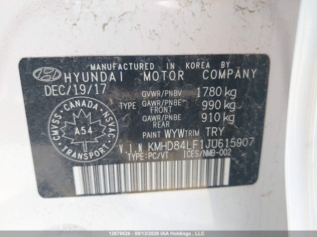 KMHD84LF1JU615907 Hyundai ELANTRA GL