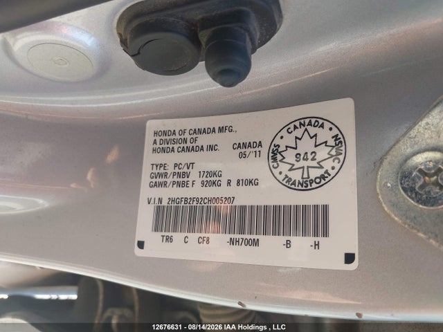 Продажа на аукционе авто 2012 Honda Civic Ex-l, vin: 2HGFB2F92CH005207, номер лота: 12676631