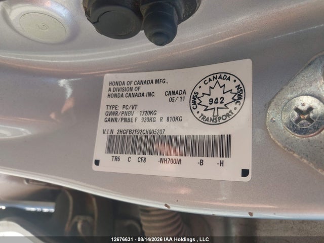 Продажа на аукционе авто 2012 Honda Civic Ex-l, vin: 2HGFB2F92CH005207, номер лота: 12676631