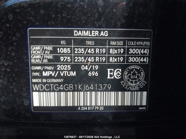 Aukcja sprzedaży 2019 Mercedes-benz Gla 250 4matic, vin: WDCTG4GB1KJ641379, numer aukcji: 12676637