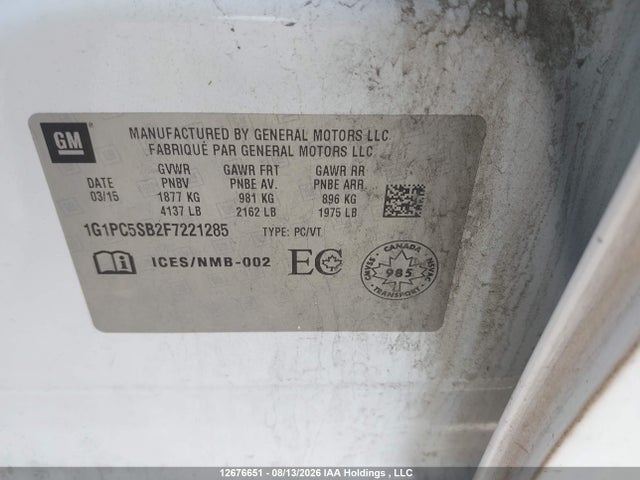 1G1PC5SB2F7221285 Chevrolet Cruze 1lt