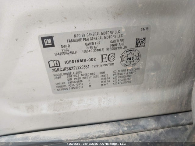 Chevrolet TRAX LS 2015 3GNCJKSBXFL228384 Image 9