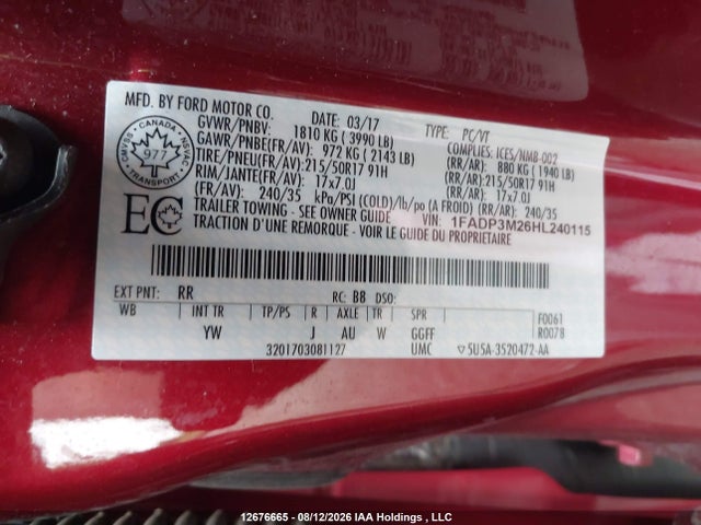 Aukcja sprzedaży 2017 Ford Focus Sel, vin: 1FADP3M26HL240115, numer aukcji: 12676665