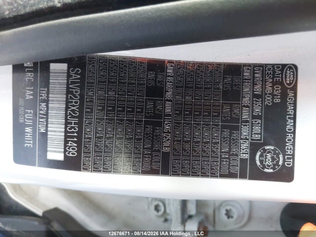SALVP2RX2JH311499 Land Rover Range Rover Evoque Se