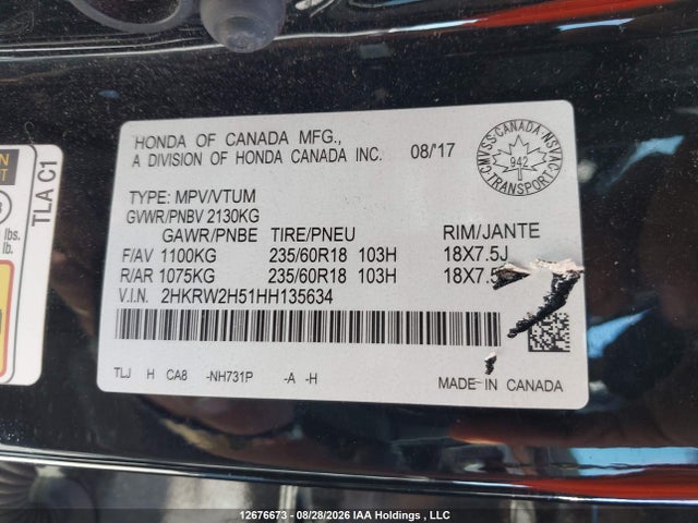 Honda CR-V 2017 2HKRW2H51HH135634 Image 9
