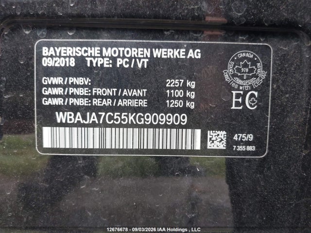 Aukcja sprzedaży 2019 Bmw 530i Xdrive, vin: WBAJA7C55KG909909, numer aukcji: 12676678