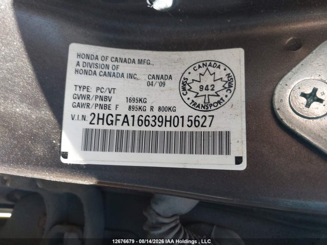 Aukcja sprzedaży 2009 Honda Civic Sport, vin: 2HGFA16639H015627, numer aukcji: 12676679